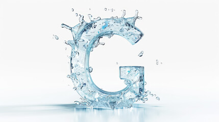 Capital letter G made of blue water splashes or ice on light background. Scrapbook activity. Generative AI