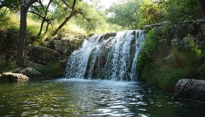 Scenic Waterfall Cascading into a Serene Pool in a Lush Forest