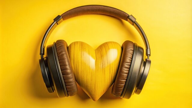heart with headphones on a white background, symbolizing love for music