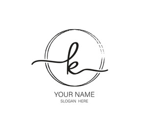 K initial letter handwriting logo design ,signature logo template,beauty initial with circle design