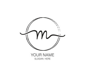 M initial letter handwriting logo design ,signature logo template,beauty initial with circle design