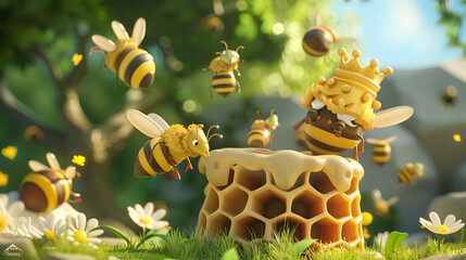 bee and honey, cartoon, clay art