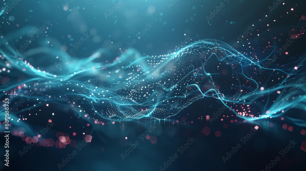 Poster futuristic digital technology background with glowing lines and floating particles in a cybernetic s