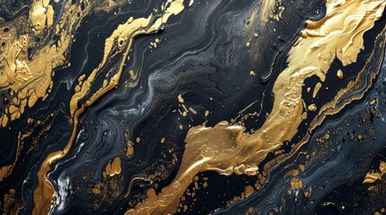 Obraz premium Abstract art background, black gold texture textured oil painting on canvas; illustration