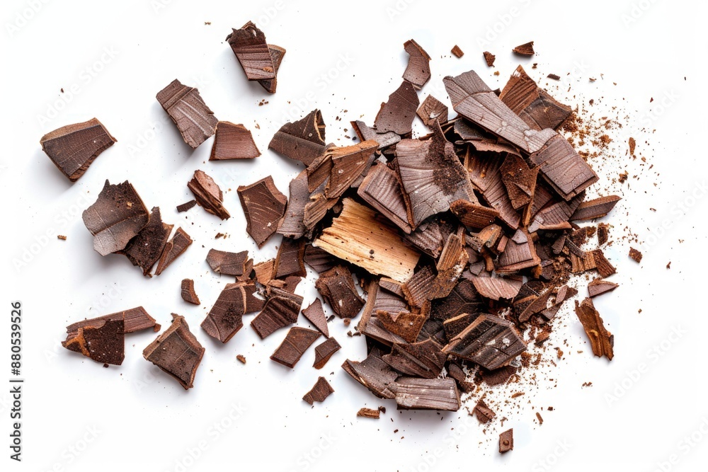 Aufkleber a pile of assorted chocolate pieces on a white surface, perfect for use in advertising or editorial 