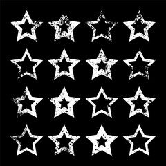 Obraz premium Vintage stars with cracks and stains. Old hand-drawn sign, white simple shape. Retro design element with distressed effect, grunge texture. Vector illustration