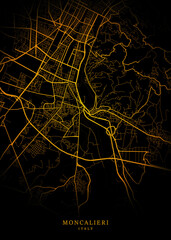 Moncalieri City, Italy Map - Moncalieri City Maps Gold Poster Wall Art Home Decor Ready to Printable	
