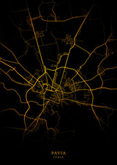 Pavia City, Italy Map - Pavia City Maps Gold Poster Wall Art Home Decor Ready to Printable	
