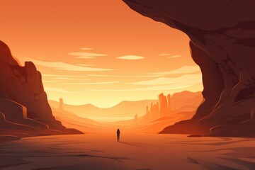 lost person in a cave in desert landscape illustration