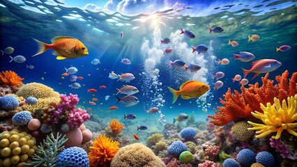 underwater view has a Beautiful colorful coral

