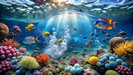 underwater view has a Beautiful colorful coral
