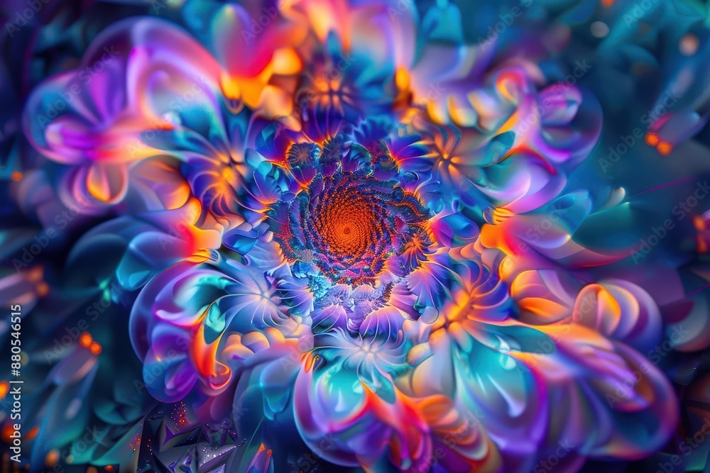 Wall mural kaleidoscopic dreamscape fractal patterns swirl in vibrant hues merging organic and geometric forms 