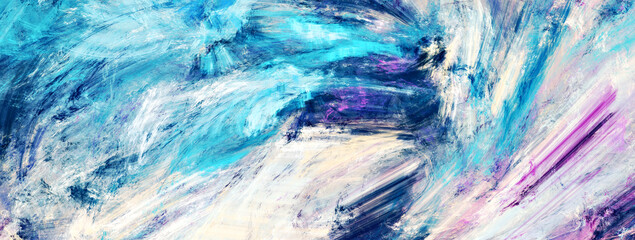 Bright artistic splashes. Abstract painting cold color texture. Modern futuristic winter pattern. Blue dynamic background. Fractal artwork for creative graphic design.