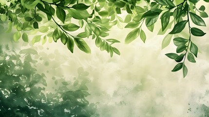 Obraz premium Vibrant Green Leaf Foliage Branch Print Design with Blank Background for Mockup
