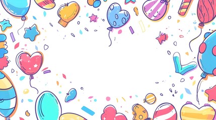 Whimsical Doodle Print Border With Blank Space for Children s Day Mockup Background