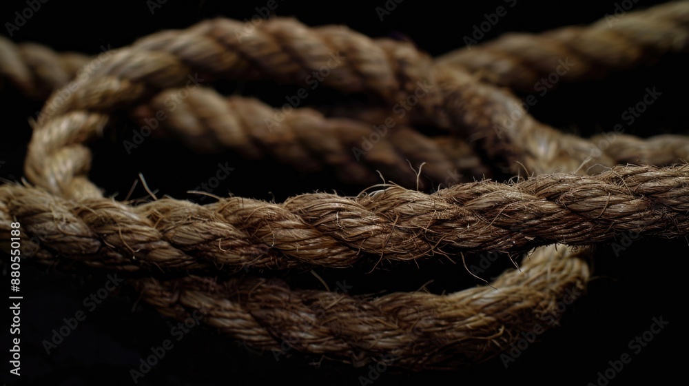 Poster A detailed view of a rope against a dark background, suitable for abstract or texture-based uses