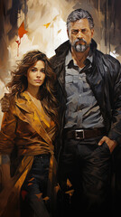 Fototapeta premium A Sketch Painting Of A Beautiful Couple Minimal Poster