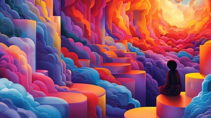 Fototapeta premium Silhouette in a Colorful Abstract Landscape.