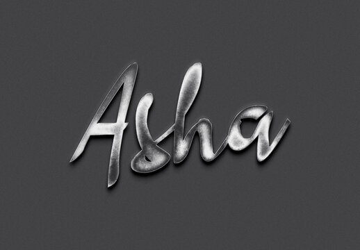 Chrome metal 3D Hindi name design of Asha on grey background.	