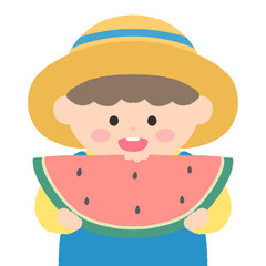 수박 먹는 소년 어린이 일러스트