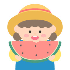 수박 먹는 소녀 어린이 일러스트
