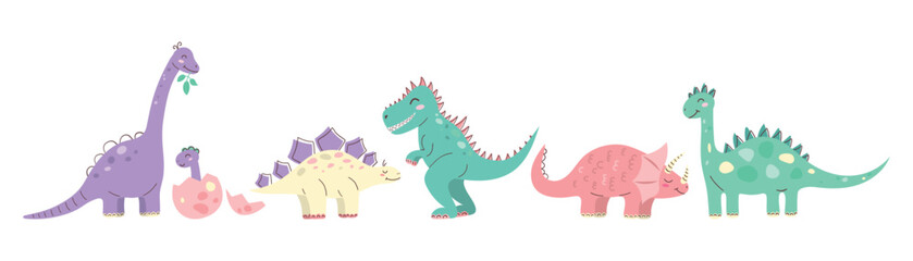 Cute Dinosaur Kids Style Set. Cute character. Flat vector illustration for children