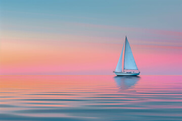 Fototapeta premium A lone sailboat drifting peacefully on a calm ocean