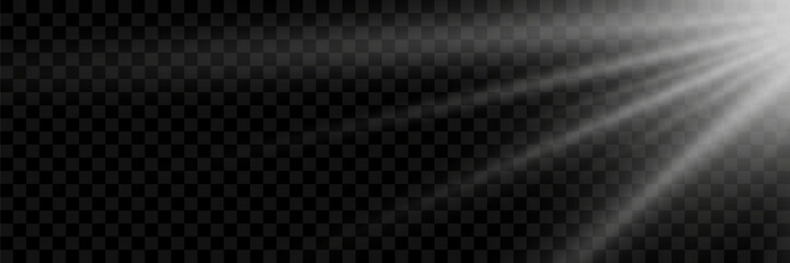 Naklejka premium Bright white rays of light and sun, spotlights, illumination on a transparent background