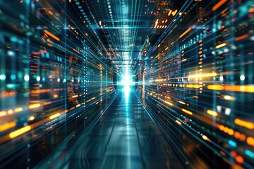 A long corridor filled with numerous light sources