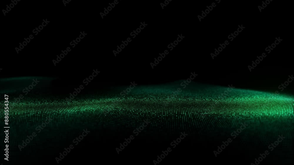 Poster abstract futuristic wave with moving dots. flow of colored particles and lines. cyber technology ill