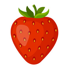 Fresh sweet Strawberry, bright Red berry. Hand drawn summer strawberry trendy flat style isolated for design. Vector illustration