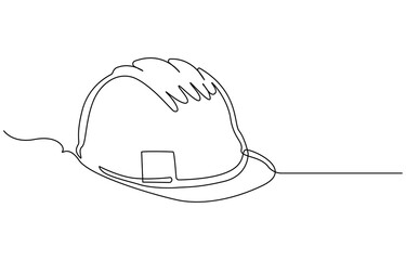 one line isolated vector object hard hat ,one line drawing of isolated hard hat, Continuous one line drawing safety helmet for safety work. Road and building construction concept. Single line draw