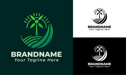 Green Wind Turbine with Leaf and Sun Elements Business Logo Design © Muhammad Usman