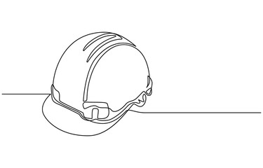 one line isolated vector object hard hat ,one line drawing of isolated hard hat, Continuous one line drawing safety helmet for safety work. Road and building construction concept. Single line draw