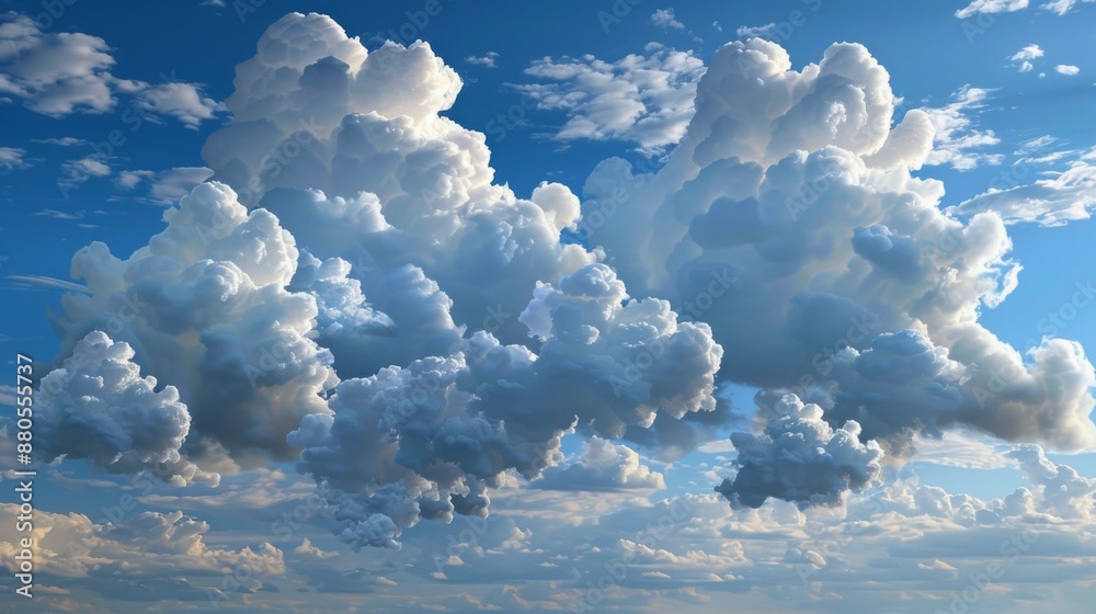 Poster a group of fluffy clouds resembling animal shapes in the sky.