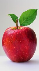 Red Apple With Green Leaf