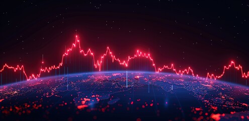 illustration of a trading chart on a globe with a black background