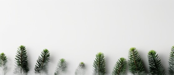 Minimalist arrangement of green pine branches on white background, perfect for holiday and nature-themed designs.