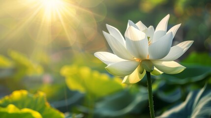 Obraz premium A lotus flower with petals gently unfolding in the morning sun.