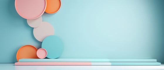 Minimalist geometric background with pastel-colored circles and platforms, ideal for presentations, web design, and creative projects.