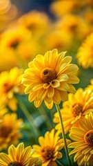 Fototapeta premium Yellow Daisies in Full Bloom with Sunlight Background Wallpaper