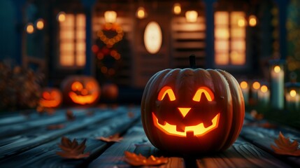Fototapeta premium Cautious pumpkin carving contest with intricate designs, welllit community hall, Watercolor, Fun and engaging
