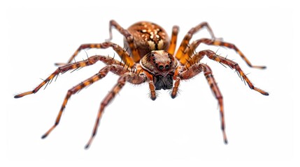 Spider. Brown Spider on White Background, Isolated with Natural Colors