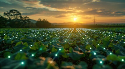 Fototapeta premium Smart Agriculture: Leveraging IoT, AI, and robotics to modernize agriculture, enhancing productivity, efficiency, and sustainability in farming practices. 