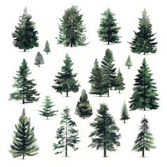 Obraz premium A collection of watercolor trees