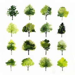 Fototapeta premium A collection of green trees watercolor