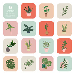 Green minimalist creative plants set icon