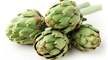 Fototapeta premium Fresh green artichokes on white background
