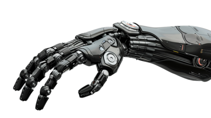 Futuristic design concept of a robotic mechanical arm. Cybernetic organism, Artificial Intelligence, isolated on white background.