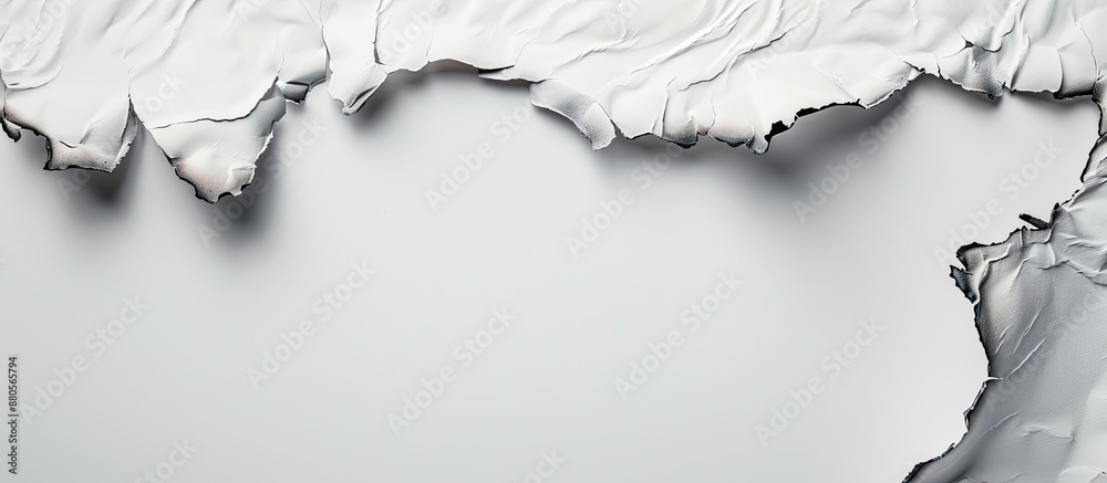 Aufkleber Close up image of a white paper with burnt edges set against a white background leaving copy space